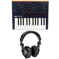 Korg Monologue 25-Key Monophonic Analog Synthesizer, Dark Blue with H&A Closed-Back Studio Monitor Headphones