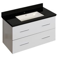 36-in. W Wall Mount White Vanity Set For 1 Hole Drilling Black Galaxy Top Biscuit UM Sink - White - Single Vanities