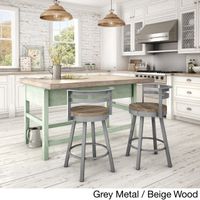 Amisco Vector Swivel Metal Barstool With Distressed Wood Seat - Grey Metal/Beige Wood