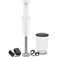 KitchenAid Cordless Variable-Speed Immersion Blender in White with Whisk and Blending Jar