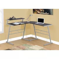 Computer Desk/ Home Office/ Corner/ L Shape/ Work/ Laptop/ Metal/ Laminate/ Brown/ Grey/ Contemporary/ Modern