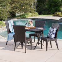 Avery Outdoor 5-Piece Round Foldable Wicker Dining Set with Umbrella Hole by Christopher Knight Home - Multibrown