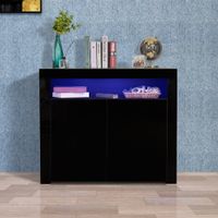 Sideboard Storage Cabinet White High Gloss with LED Light - Black