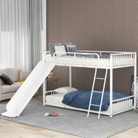 Twin over Twin Metal Bunk Bed with Slide - White