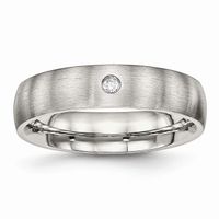 Stainless Steel Brushed Half Round CZ Ring - 11