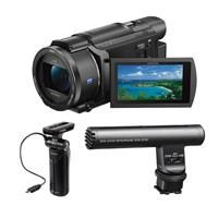 Sony FDR-AX53 16.6MP 4K Ultra HD Handycam Camcorder, 20x Optical Zoom, - Bundle With Sony ECM-GZ1M Zoom Microphone, Sony GPVPT1 Shooting Grip with Mini Tripod