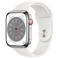 Apple Watch Series 8 Gps & Cellular 45mm Silver Stainless Steel Case With M/l White Sport Band