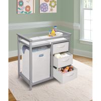 Modern Baby Changing Table with Hamper and 3 Baskets - Gray/White Baskets