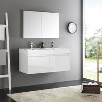 Fresca Mezzo White 48-inch Wall Hung Double Sink Modern Bathroom Vanity with Medicine Cabinet - Mezzo 48" White Wall Hung Double Sink Vanity