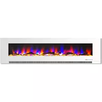 78-In. Wall-Mount Electric Fireplace in White with Multi-Color Flames and Driftwood Log Display