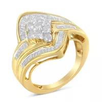 Yellow Plated Sterling Silver 1ct TDW Diamond Bypass Cluster Ring (I-J, I2-I3) Choice of size