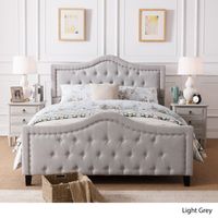 Virgil Upholstered Tufted Fabric Queen Sized Bed Set by Christopher Knight Home - Light Grey