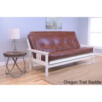Somette Beli Mont Beige/Brown Fabric/Wood Futon - Oregon Trail Saddle Mattress