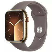 Apple Watch Series 9 GPS + Cellular Stainless Steel Case, - Medium/Large Strap - Clay Sport Band - 41mm - Go