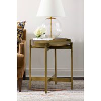 Dua Grey Concrete End Table with Antique Brass - Storage - X-Cross - Metal - Brass Finish - End Tables - Concrete - Concrete - Assembled - Modern & Contemporary - Round - Brass