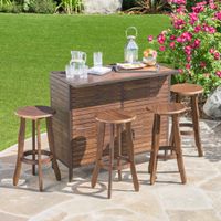 Pike Outdoor 5-Piece Acacia Wood Bar Set by Christopher Knight Home - Dark Brown + Rustic Metal