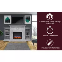 Sanoma 72-In. Electric Fireplace in White with Built-in Bookshelves and a Multi-Color LED Flame Display
