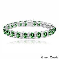 Glitzy Rocks Sterling Silver Created Gemstones and Diamond Accent Bracelet - Quartz - Green - White - May