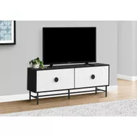 TV Stand - 60"L / Black / White Doors With Black Metal