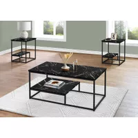Table Set/ 3pcs Set/ Coffee/ End/ Side/ Accent/ Living Room/ Metal/ Laminate/ Black Marble Look/ Contemporary/ Modern