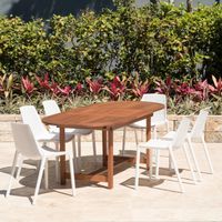 Amazonia Teak Nassau White 7-Piece Extendable Oval Sidechair Patio Dining Set