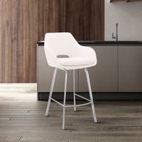 Aura Faux Leather and Metal Bar Stool - Stainless Steel & White - Counter height
