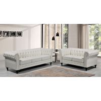 Brooks Classic Chesterfield 2-Piece Living Room Set-Loveseat & Sofa - Cream White