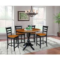 36" Round Counter Height Extension Table with 12" Leaf and 4 Stools - Black / Cherry