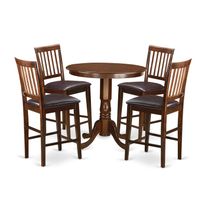 East West Furniture Mahogany Rubberwood 5-piece Pub Table Set Including Table and 4 Chairs (Seat's Type Options) - JAVN5-MAH-LC