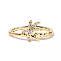 10K Yellow Gold 1/10 Cttw Diamond Palm Tree Statement Ring (H-I Color, I1-I2 Clarity) - Ring Size 6