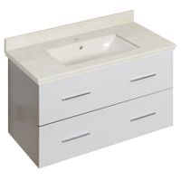 36-in. W Wall Mount White Vanity Set For 1 Hole Drilling Beige Top Biscuit UM Sink - White - Single Vanities