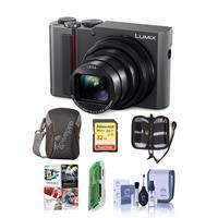 Panasonic Lumix DMC-ZS200 Digital Point & Shoot Camera, Silver - Bundle With 32GB SDHC U3 Card, Camera Case, Cleaning Kit, Memory Wallet, Card reader, PC Software Package