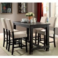 Morz Rustic Black Wood Nailhead 5-Piece Counter Height Table Set by Furniture of America - Antique Black/Ivory