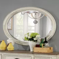 Rustic Oval Mirror in Antique White