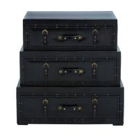 Wood Traditional Chest with Leather Buckle Straps and Stud Details - 19"W, 28"H - Black Dark Brown