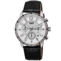 Burgi Women's Crystal Dial Chronograph Leather Black Strap Watch - Black