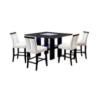Blanton Contemporary Black Solid Wood LED 5-Piece Counter Height Dining Table Set by Furniture of America - Black/White