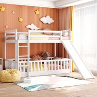Twin Over Twin Bunk Bed with Slide and Ladder - White