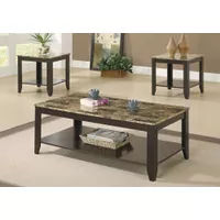 Table Set/ 3pcs Set/ Coffee/ End/ Side/ Accent/ Living Room/ Laminate/ Brown Marble Look/ Transitional