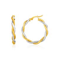 Two Tone Twisted Wire Round Hoop Earrings in 10k Yellow and White Gold