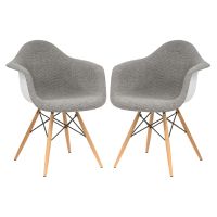 LeisureMod Willow Accent Armchair with Wooden Eiffel Legs Set of 2 - Multi - Fabric