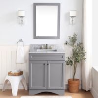 BATHLET 30 inch Bathroom Vanity Set with Carrara Marble Top Mirror - Rectangular Sink - Grey Base
