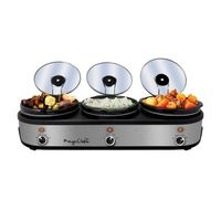 MegaChef Buffet Server Slow Cooker with Triple 2.5 Quart Cooking Pots - Silver