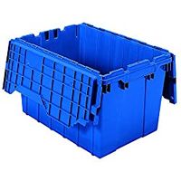 Akro-Mils 39120 Industrial Plastic Storage Tote with Hinged Attached Lid, (21-Inch L by 15-Inch W by 12-Inch H), Blue, (6-Pack)