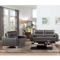 AC Pacific Rachel Collection Modern Style Grey Leather 2-piece Living Room Sofa and Loveseat Set - 2 Piece Set