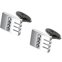 Caseti Kew Stainless Steel and Black Crystal Cuff Links - Silver