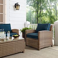 Bradenton Outdoor Wicker Arm Chair with Navy Cushions - brown