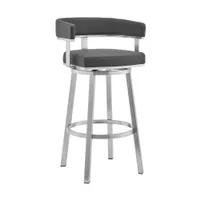 Lorin 30" Gray Faux Leather and Brushed Stainless Steel Swivel Bar Stool