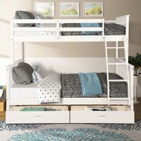 Twin-Over-Full Bunk Bed with Ladders and Two Storage Drawers White - White - Twin