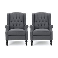 Walter Tufted Fabric Recliners (Set of 2) by Christopher Knight Home - Charcoal + Dark Brown